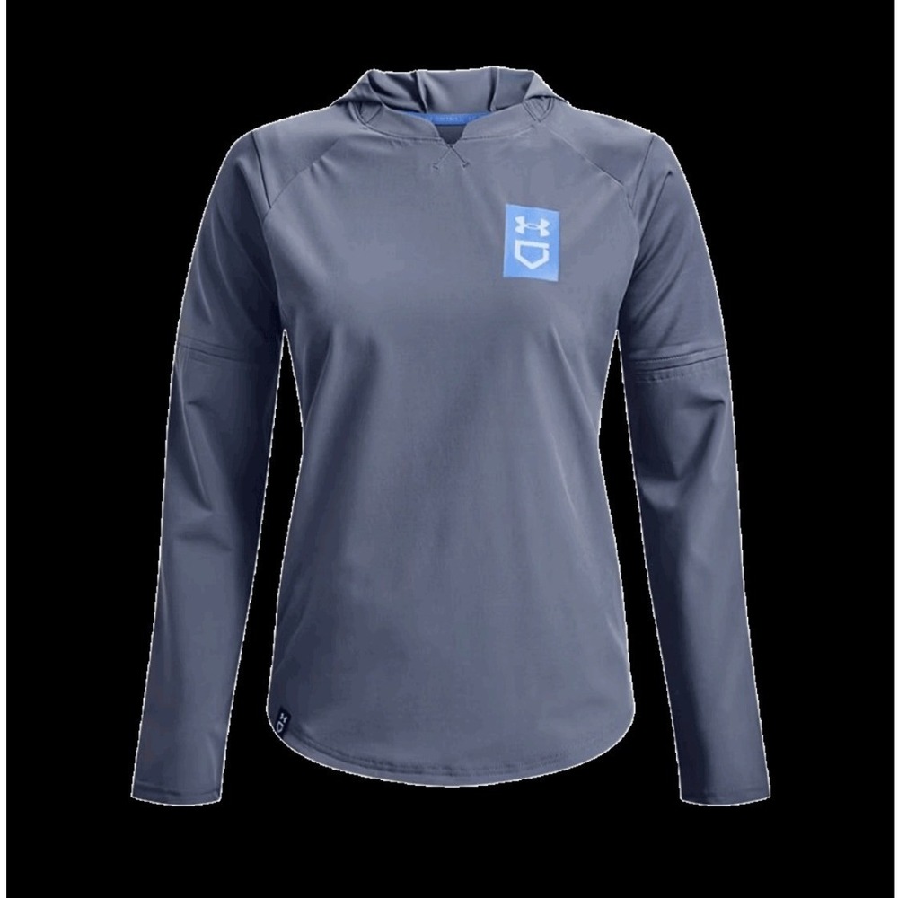Under Armour Womens Softball Hoodie Grey Blue Logo Long Sleeve Performance Top